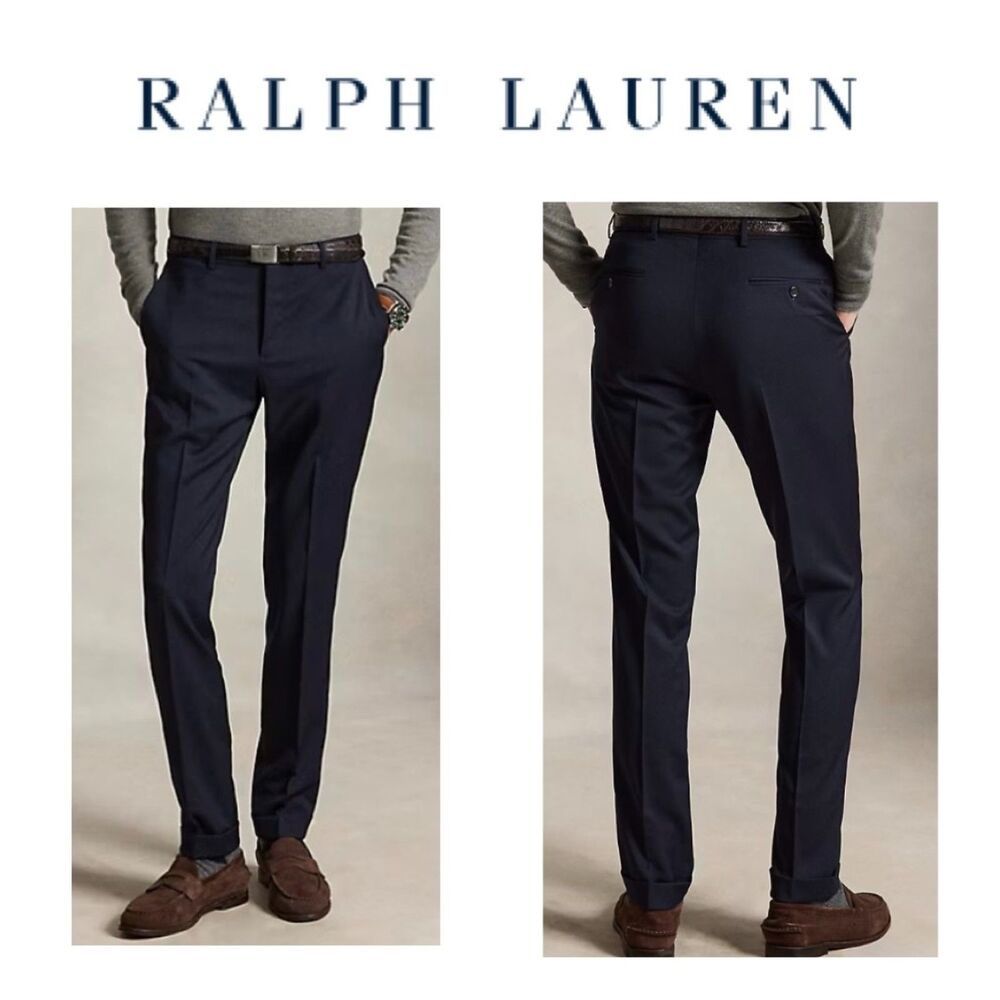 SZ 36W/32L Polo Ralph Lauren Men's Slim Fit Wool Blend Cuffed Trouser NAVY